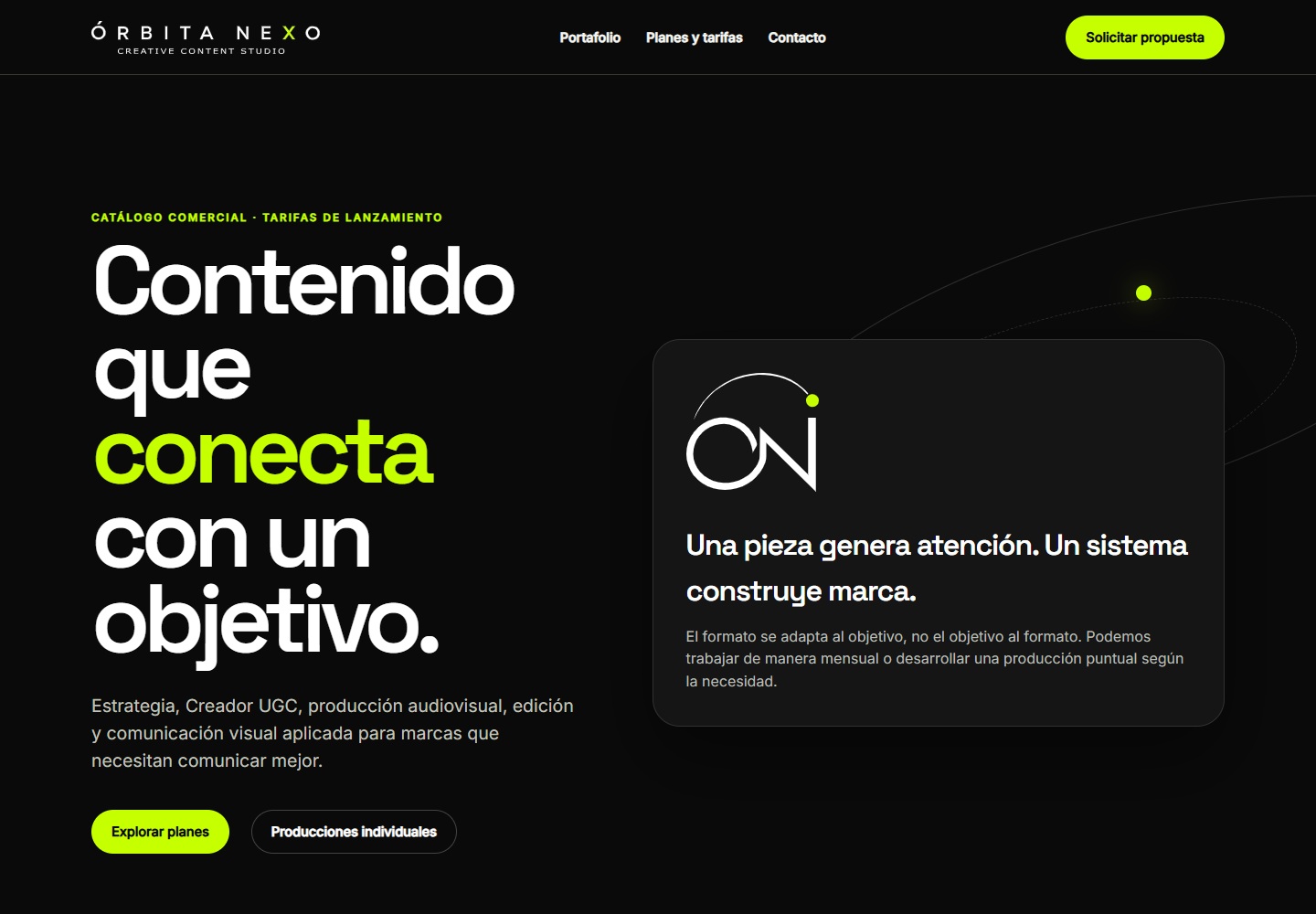 Captura del catálogo web vigente de ÓRBITA NEXO.