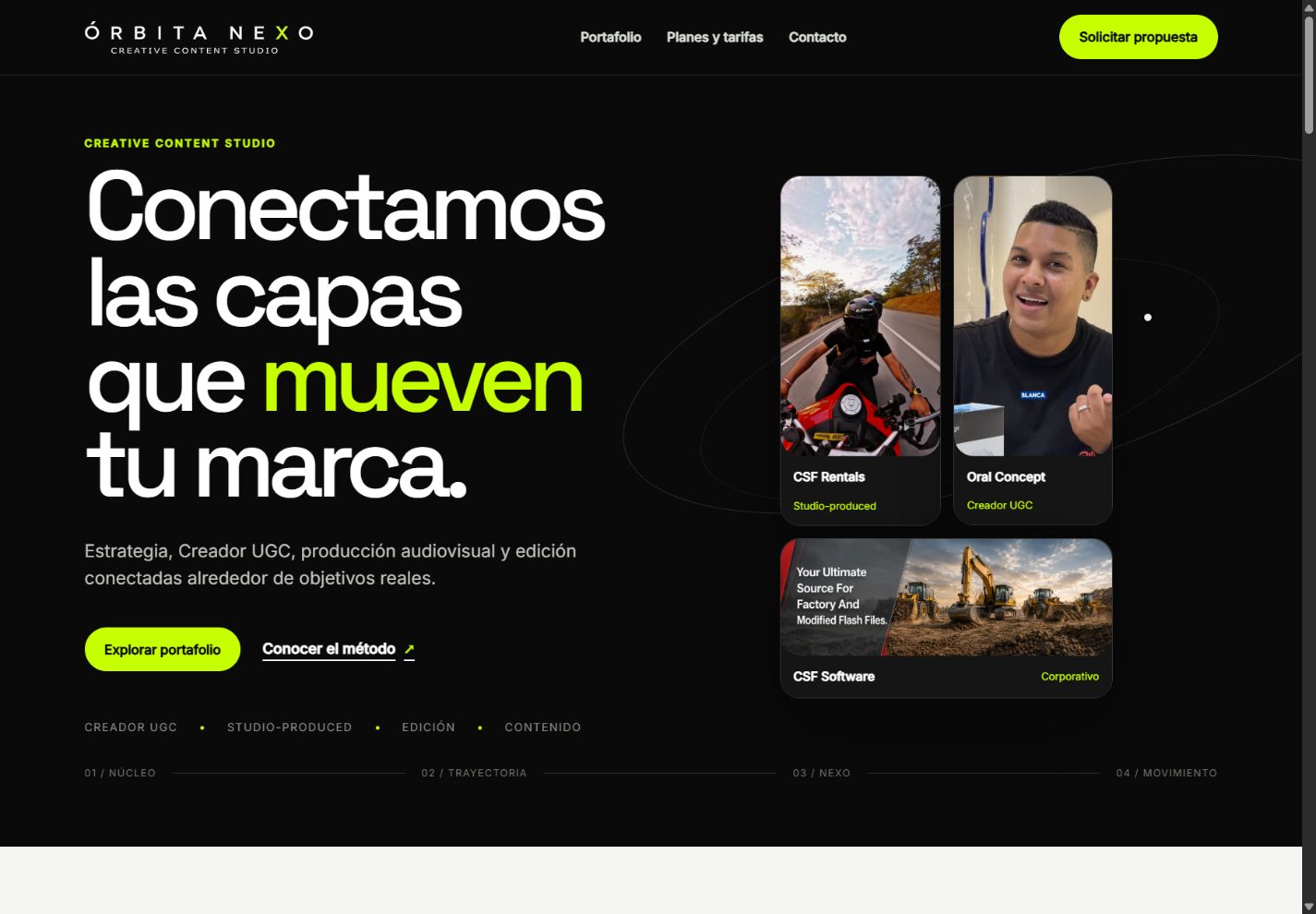Captura de la Home final del candidato ÓRBITA NEXO.