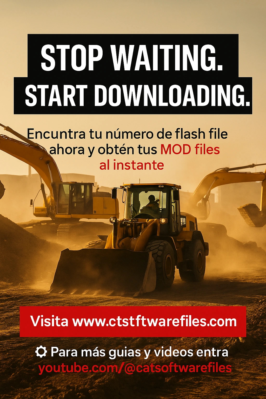 Gráfica de CSF Software con el texto STOP WAITING. START DOWNLOADING.